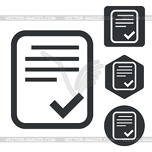 Approved document icon set, monochrome - vector image