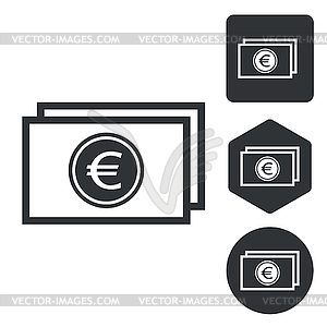 Euro banknote icon set, monochrome - vector clipart / vector image