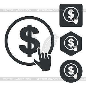 Dollar click icon set, monochrome - vector image