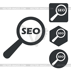 SEO search icon set, monochrome - white & black vector clipart