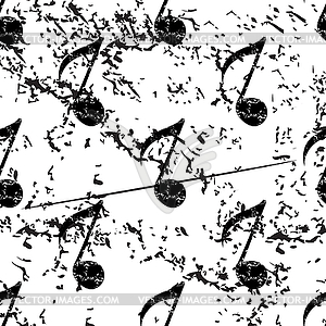 Eighth note pattern, grunge, monochrome - vector clipart