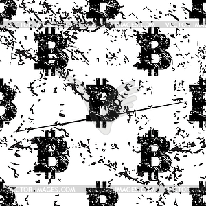 Bitcoin pattern, grunge, monochrome - vector clip art