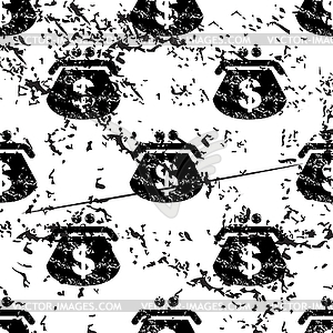 Dollar purse pattern, grunge, monochrome - vector clip art