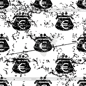 Euro purse pattern, grunge, monochrome - vector image