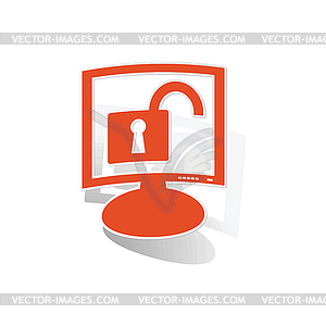 Unlocked monitor sticker, orange - vector image