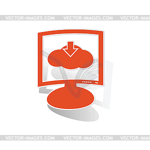 Cloud download monitor sticker, orange - vector image