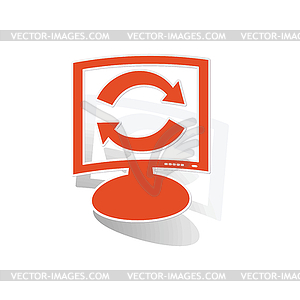 Refresh monitor sticker, orange - vector clip art