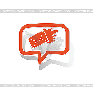 Burning envelope message sticker, orange - vector image