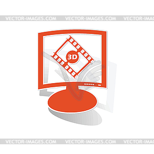 3D movie monitor sticker, orange - vector clipart