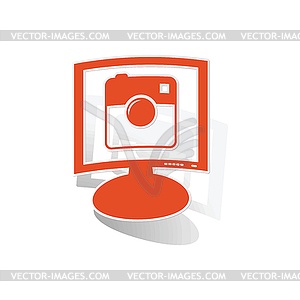 Square camera monitor sticker, orange - vector image