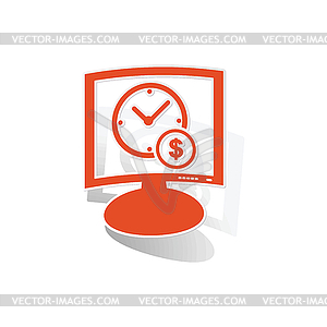 Money time monitor sticker, orange - vector image