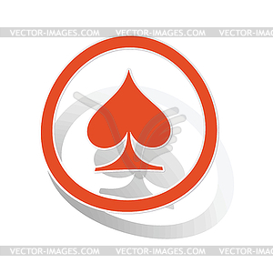 Spades sign sticker, orange - vector clipart