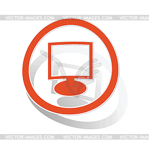 Monitor sign sticker, orange - vector image