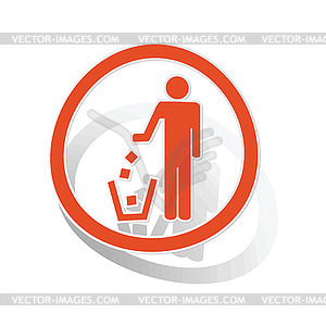 Keep clean sign sticker, orange - vector image