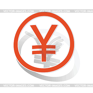 Yen sign sticker, orange - vector image