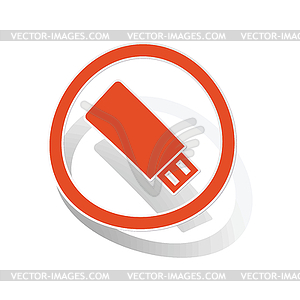 USB stick sign sticker, orange - vector image