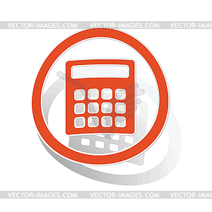 Calculator sign sticker, orange - vector clipart