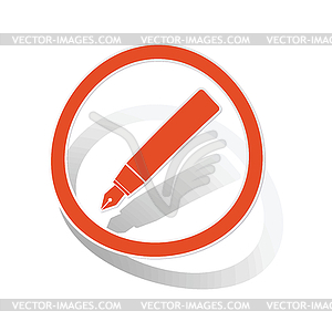 Fountain pen sign sticker, orange - vector image