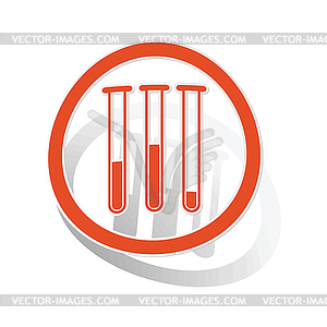 Test-tubes sign sticker, orange - vector clip art