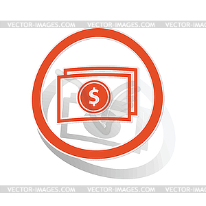 Dollar banknote sign sticker, orange - vector EPS clipart
