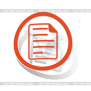 File sign sticker, orange - vector clip art