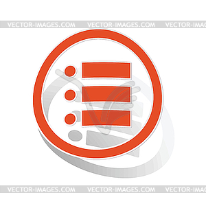 Dotted list sign sticker, orange - vector image