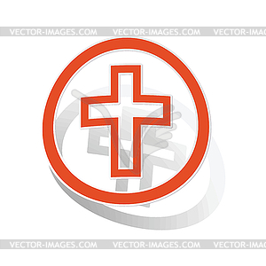 Christian cross sign sticker, orange - vector clipart