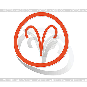 Aries sign sticker, orange - vector image