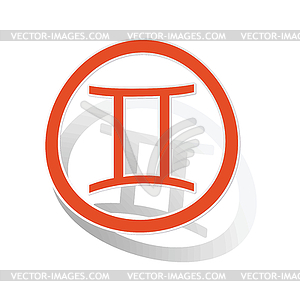 Gemini sign sticker, orange - vector image