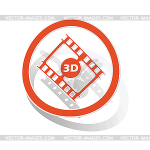 3D movie sign sticker, orange - vector clipart