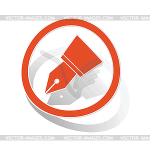 Ink pen sign sticker, orange - vector image