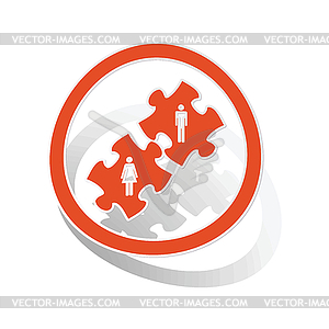 People puzzle sign sticker, orange - vector clipart