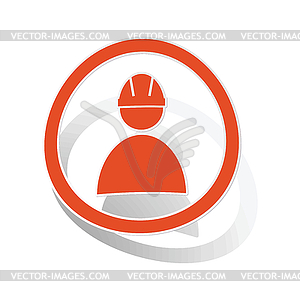 Builder sign sticker, orange - vector image