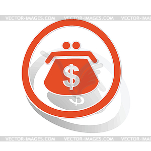 Dollar purse sign sticker, orange - vector image
