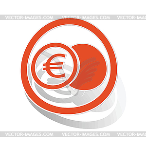 Euro coin sign sticker, orange - vector clipart