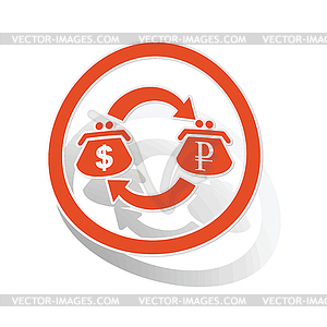 Dollar-rouble trade sign sticker, orange - vector clip art