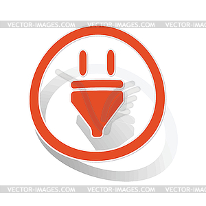 Plug sign sticker, orange - vector clipart