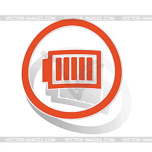 Charged battery sign sticker, orange - vector image