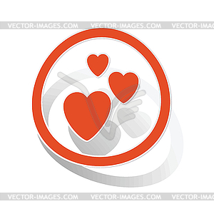 Love sign sticker, orange - vector image