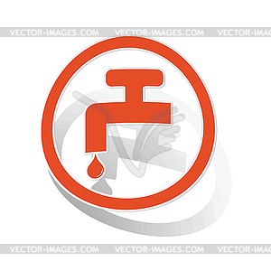 Water tap sign sticker, orange - vector image