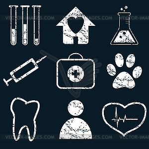 Medical icon set, white grunge - vector clipart