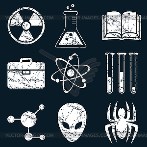 Science icon set, white grunge - stock vector clipart