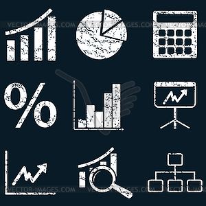 Финансовая набор иконок, белый гранж - рисунок в векторном формате
