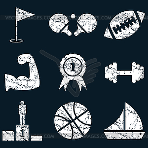 Sport icon set, white grunge - vector clip art