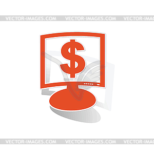 Dollar monitor sticker, orange - vector clipart