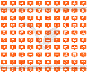 Sport orange message icons set - vector clip art