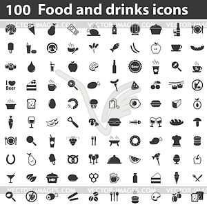 100 food and drinks icons - vector clipart