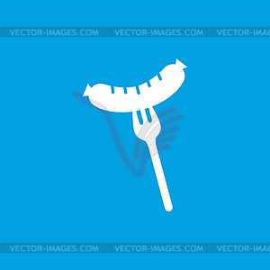 Sausage on fork icon, white - stock vector clipart