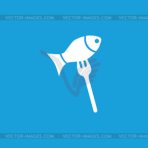 Fish on fork icon, white - vector image