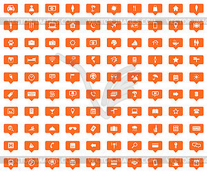 100 Travel orange message icons set - vector clip art